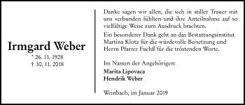 Traueranzeige von Irmgard Weber von 206 WT - Weilburger Tageblatt (140)