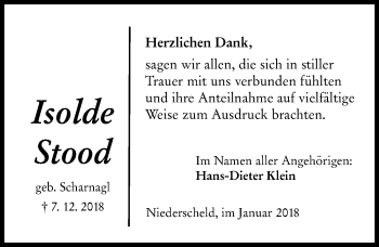 Traueranzeige von Isolde Stood von 202 Dill Block (120)
