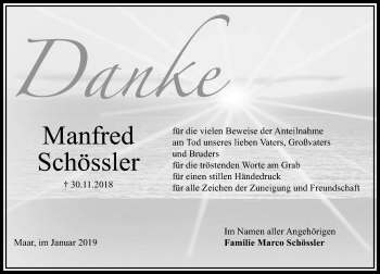 Traueranzeige von Manfred Schössler von VRM Trauer