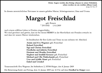 Traueranzeige von Margot Freischlad von 202 Dill Block (120)