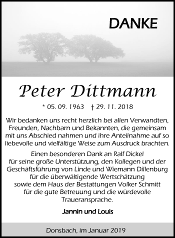 Traueranzeige von Peter Dittmann von 202 Dill Block (120)