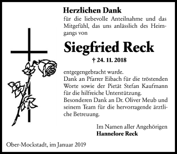 Traueranzeige von Siegfried Reck von 561 Kreisanzeiger