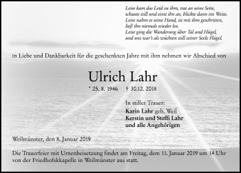 Traueranzeige von Ulrich Lahr von 206 WT - Weilburger Tageblatt (140)