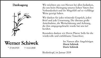 Traueranzeige von Werner Schiwek von 205 HA - Hinterländer Anzeiger (130)