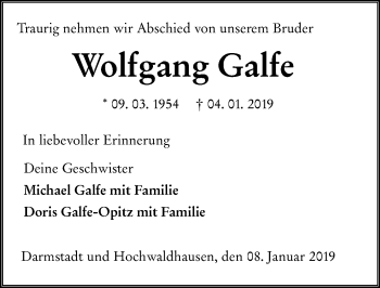 Traueranzeige von Wolfgang Galfe von VRM Trauer