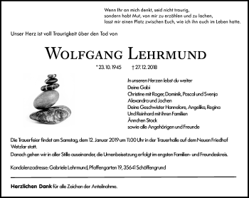 Traueranzeige von Wolfgang Lehrmund von 201 WNZ - Wetzlarer Neue Zeitung (110)