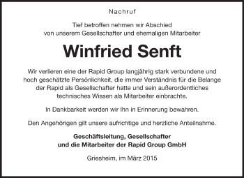 Traueranzeige von Winfried Senft von Echo-Zeitungen (Gesamtausgabe)