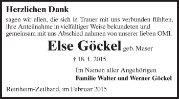 Traueranzeige von Else Göckel von Echo-Zeitungen (Gesamtausgabe)