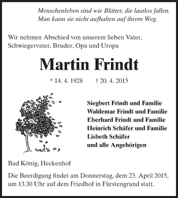 Traueranzeige von Martin Frindt von Odenwälder Echo
