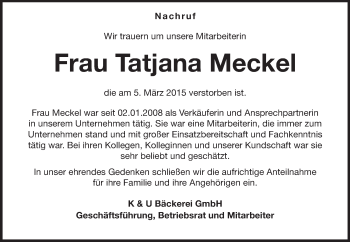 Traueranzeige von Tatjana Meckel von Echo-Zeitungen (Gesamtausgabe)