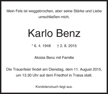 Traueranzeige von Karlo Benz von trauer.echo-online.de
