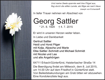 Traueranzeige von Georg Sattler von Odenwälder Echo