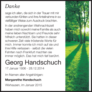 Traueranzeige von Georg Handschuch von Echo-Zeitungen (Gesamtausgabe)