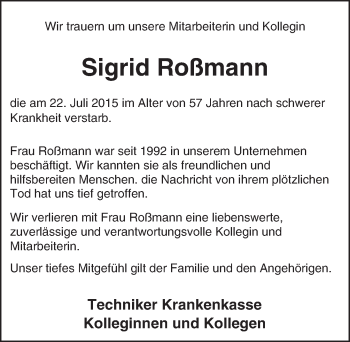 Traueranzeige von Sigrid Roßmann von trauer.echo-online.de