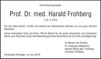 Traueranzeige von Harald Frohberg von Echo-Zeitungen (Gesamtausgabe)