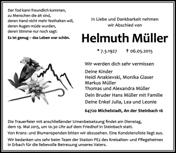 Traueranzeige von Helmuth Müller von Odenwälder Echo