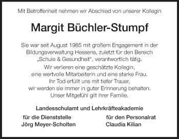 Traueranzeige von Margit Büchler-Stumpf von Echo-Zeitungen (Gesamtausgabe)