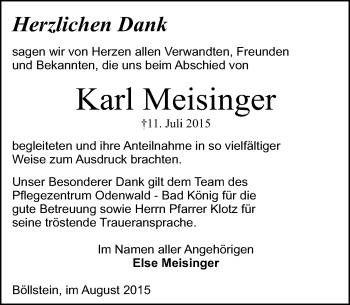 Traueranzeige von Karl Meisinger von trauer.echo-online.de