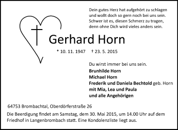 Traueranzeige von Gerhard Horn von Odenwälder Echo