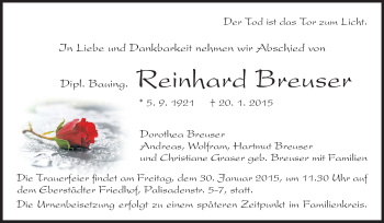 Traueranzeige von Reinhard Breuser von Echo-Zeitungen (Gesamtausgabe)