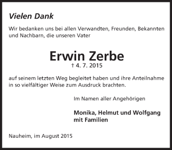 Traueranzeige von Erwin Zerbe von trauer.echo-online.de