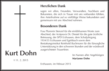 Traueranzeige von Kurt Dohn von Echo-Zeitungen (Gesamtausgabe)
