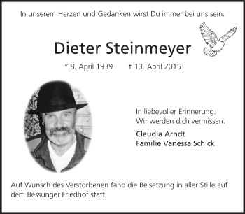 Traueranzeige von Dieter Steinmeyer von Echo-Zeitungen (Gesamtausgabe)