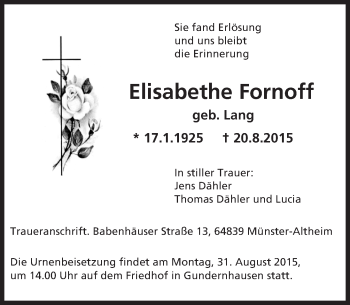 Traueranzeige von Elisabethe Fornoff von trauer.echo-online.de