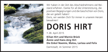 Traueranzeige von Doris Hirt von Echo-Zeitungen (Gesamtausgabe)
