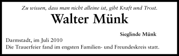 Traueranzeige von Walter Münk von Darmstädter Echo, Odenwälder Echo, Rüsselsheimer Echo, Groß-Gerauer-Echo, Ried Echo