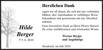 Traueranzeige von Hilde Berger von Odenwälder Echo