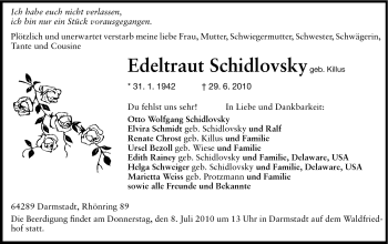 Traueranzeige von Edeltraut Schidlovsky von Echo-Zeitungen (Gesamtausgabe)