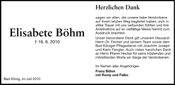 Traueranzeige von Elisabete Böhm von Echo-Zeitungen (Gesamtausgabe)