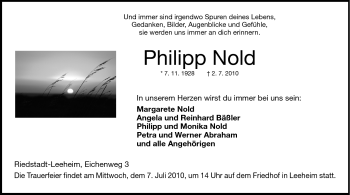 Traueranzeige von Philipp Nold von Rüsselsheimer Echo, Groß-Gerauer-Echo, Ried Echo