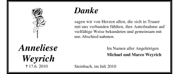 Traueranzeige von Anneliese Weyrich von Odenwälder Echo