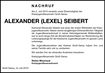 Traueranzeige von Alexander (Lexel) Seibert von Rüsselsheimer Echo, Groß-Gerauer-Echo, Ried Echo