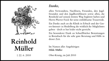 Traueranzeige von Reinhold Müller von Odenwälder Echo