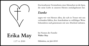 Traueranzeige von Erika May von Echo-Zeitungen (Gesamtausgabe)