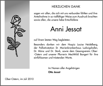 Traueranzeige von Anni Jessat von Odenwälder Echo