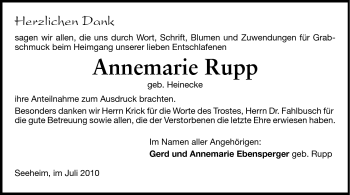 Traueranzeige von Annemarie Rupp von Echo-Zeitungen (Gesamtausgabe)