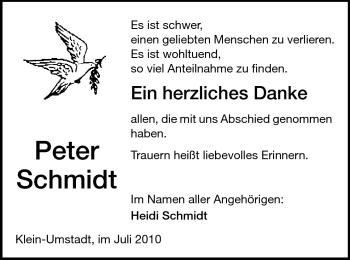 Traueranzeige von Peter Schmidt von Darmstädter Echo, Odenwälder Echo, Rüsselsheimer Echo, Groß-Gerauer-Echo, Ried Echo