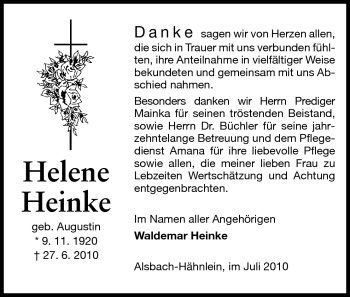 Traueranzeige von Helene Heinke von Echo-Zeitungen (Gesamtausgabe)