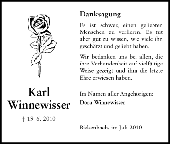 Traueranzeige von Karl Winnewisser von Echo-Zeitungen (Gesamtausgabe)