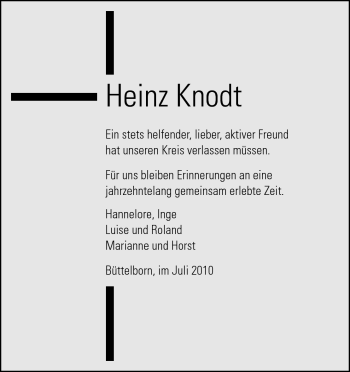 Traueranzeige von Heinz Knodt von Rüsselsheimer Echo, Groß-Gerauer-Echo, Ried Echo