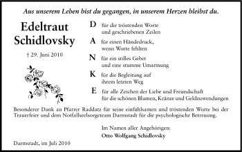 Traueranzeige von Edeltraut Schidlovsky von Echo-Zeitungen (Gesamtausgabe)
