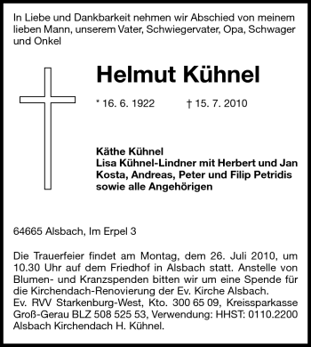 Traueranzeige von Helmut Kühnel von Echo-Zeitungen (Gesamtausgabe)