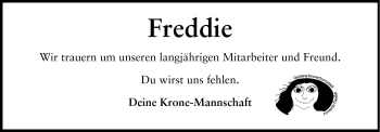 Traueranzeige von Freddie - von Echo-Zeitungen (Gesamtausgabe)