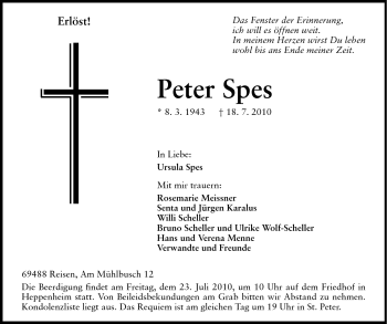 Traueranzeige von Peter Spes von Starkenburger Echo