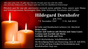 Traueranzeige von Hildegard Dornhofer von Odenwälder Echo