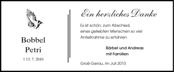 Traueranzeige von Bobbel Petri von Rüsselsheimer Echo, Groß-Gerauer-Echo, Ried Echo